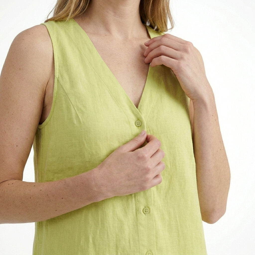 Womens Solid Linen Maxi Dress | Elegant Sleeveless V-Neck Summer Dress 8