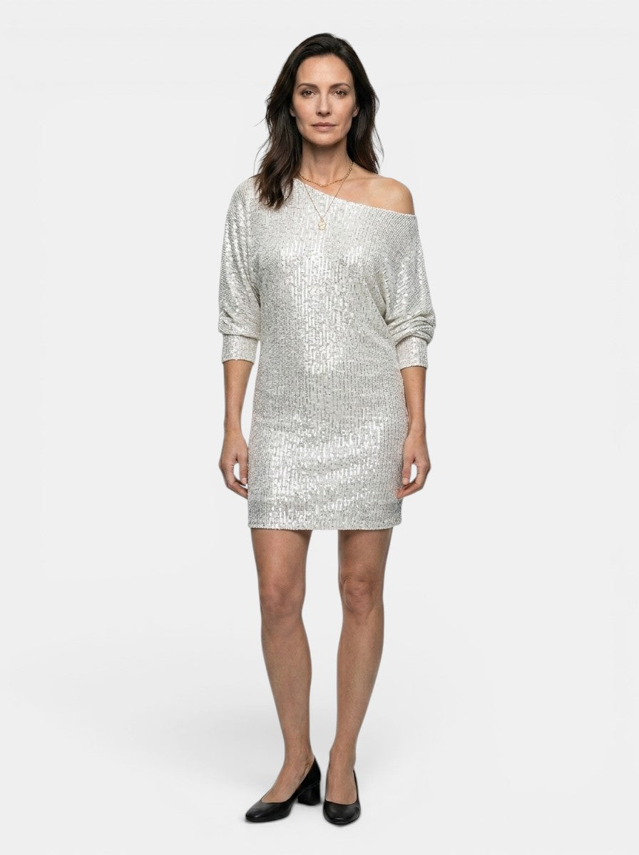 Women's Sparkling Sequin Mini Dress | Elegant Relaxed Fit Long Sleeve Cocktail Dress