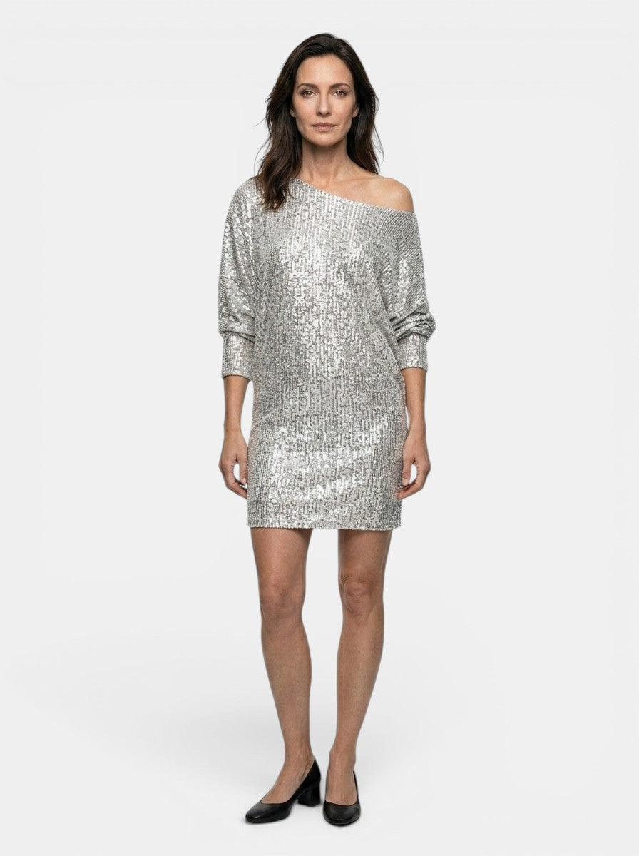 Women's Sparkling Sequin Mini Dress | Elegant Relaxed Fit Long Sleeve Cocktail Dress
