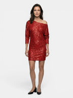 Vestido mini de lentejuelas brillantes para mujer | Vestido de cóctel elegante de manga larga y ajuste relajado