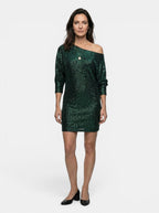 Vestido mini de lentejuelas brillantes para mujer | Vestido de cóctel elegante de manga larga y ajuste relajado