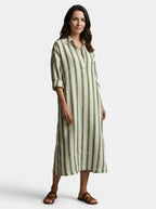 Womens Striped Cotton Maxi Dress | Elegant Long Sleeve Casual Dress 4