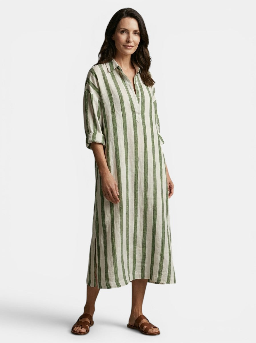 Womens Striped Cotton Maxi Dress | Elegant Long Sleeve Casual Dress 4