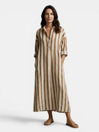Womens Striped Cotton Maxi Dress | Elegant Long Sleeve Casual Dress 8