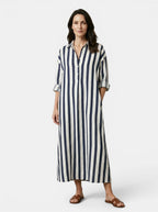 Womens Striped Cotton Maxi Dress | Elegant Long Sleeve Casual Dress 2