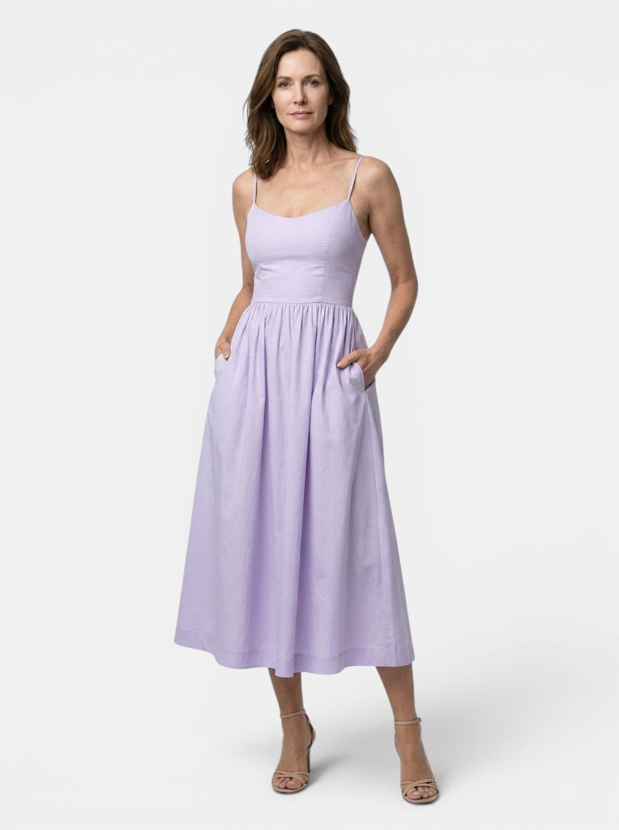 Women's Structured A-Line Midi Dress | Minimalist Wedding Guest Attire
