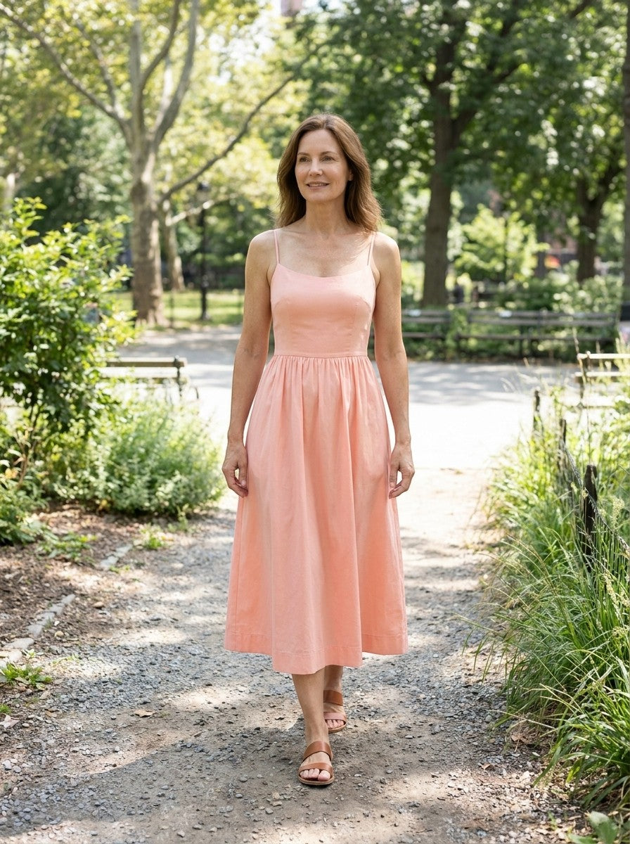 Women's Structured A-Line Midi Dress | Minimalist Wedding Guest Attire