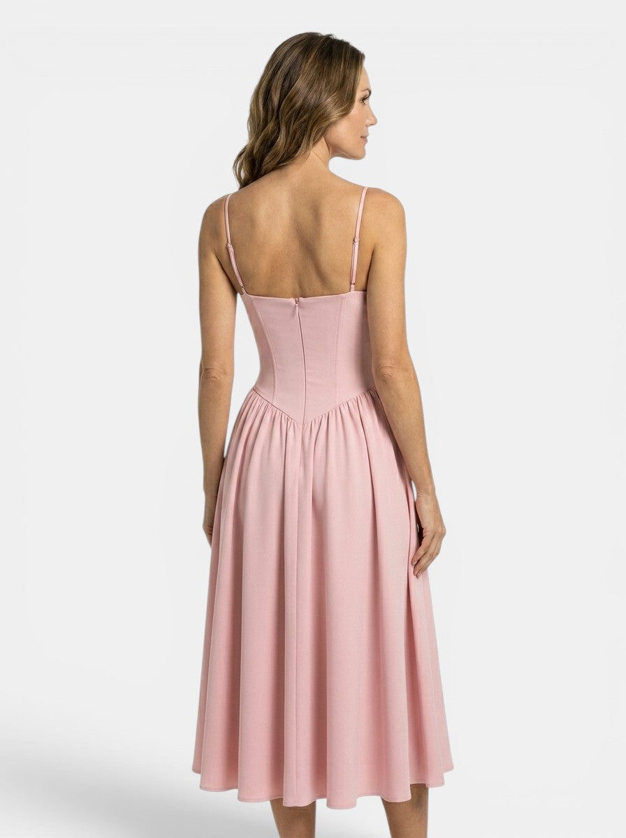 Abito midi strutturato da donna con corsetto | Sillhouette svasata a linea A