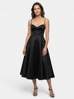 Women's Structured Corset Midi Dress | Flared Skirt Elegant Design