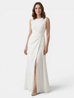 Women's Structured Fabric Maxi Dress | Sleek Boat Neckline Draped Design