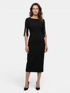 Women's Structured Midi Dress | Bead Detail Split Sleeve Wedding Guest Dress
