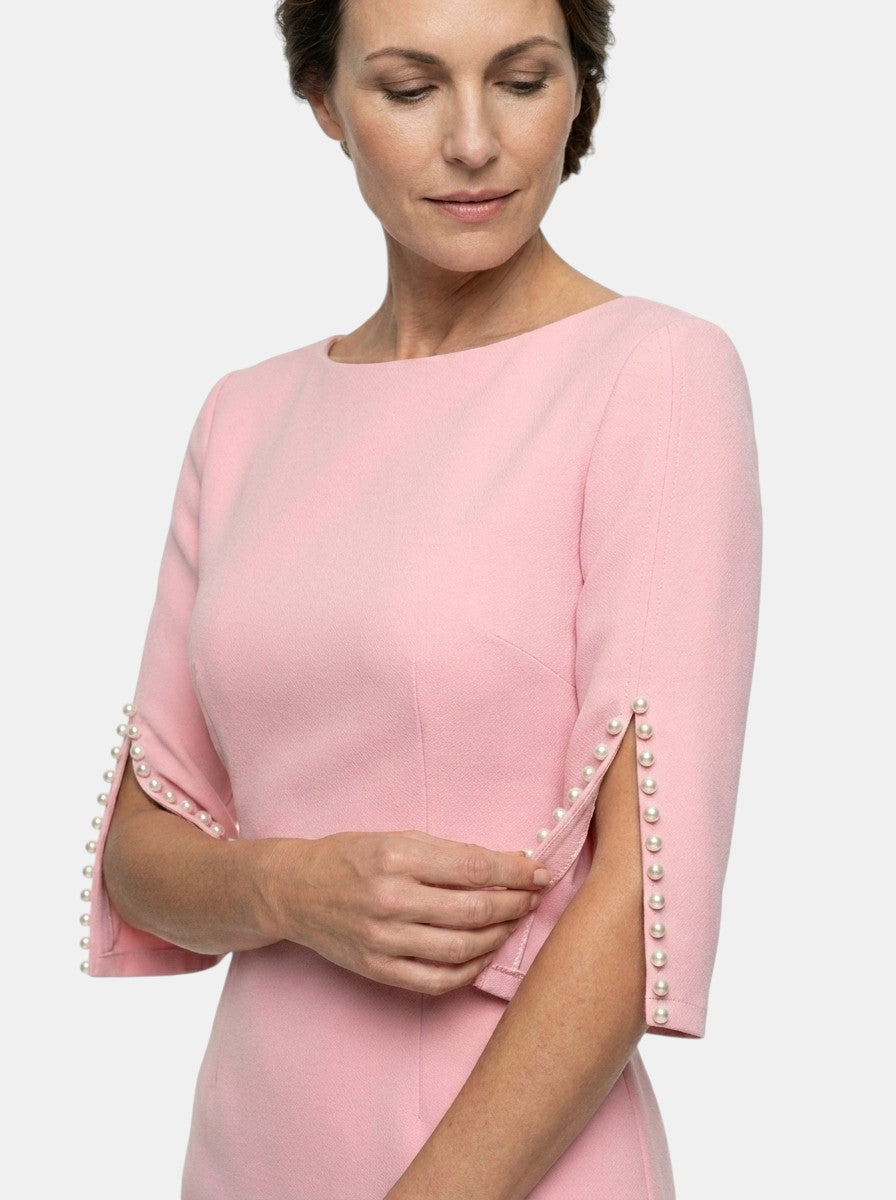 Women's Structured Midi Dress | Bead Detail Split Sleeve Wedding Guest Dress