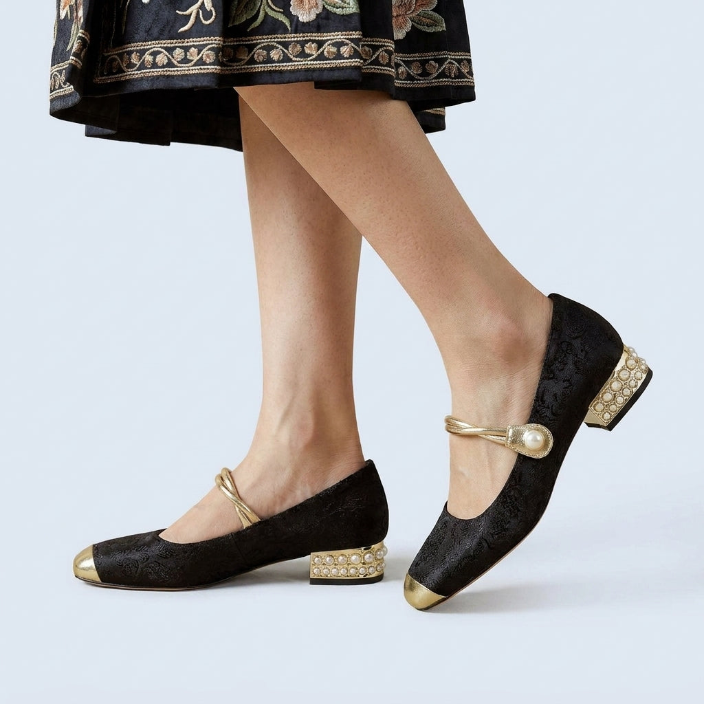Womens Synthetic Orthopedic Mary Jane Shoes | Elegant Vintage Style with Low Block Heel 3