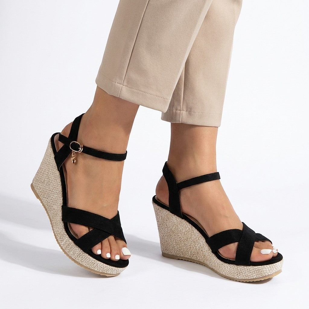 Womens Synthetic Wedge Sandals | Elegant Comfortable Black Wedge Heels for Summer 3