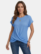 Women's Textured Waffle Knit T Shirt | Relaxed Fit Casual Top with Flattering Twist