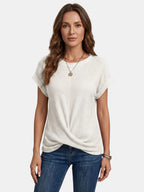 Women's Textured Waffle Knit T Shirt | Relaxed Fit Casual Top with Flattering Twist