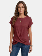 Women's Textured Waffle Knit T Shirt | Relaxed Fit Casual Top with Flattering Twist