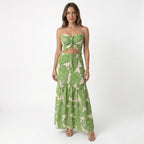 Vestido largo tropical para mujer | Vestido de verano sin tirantes con fruncido