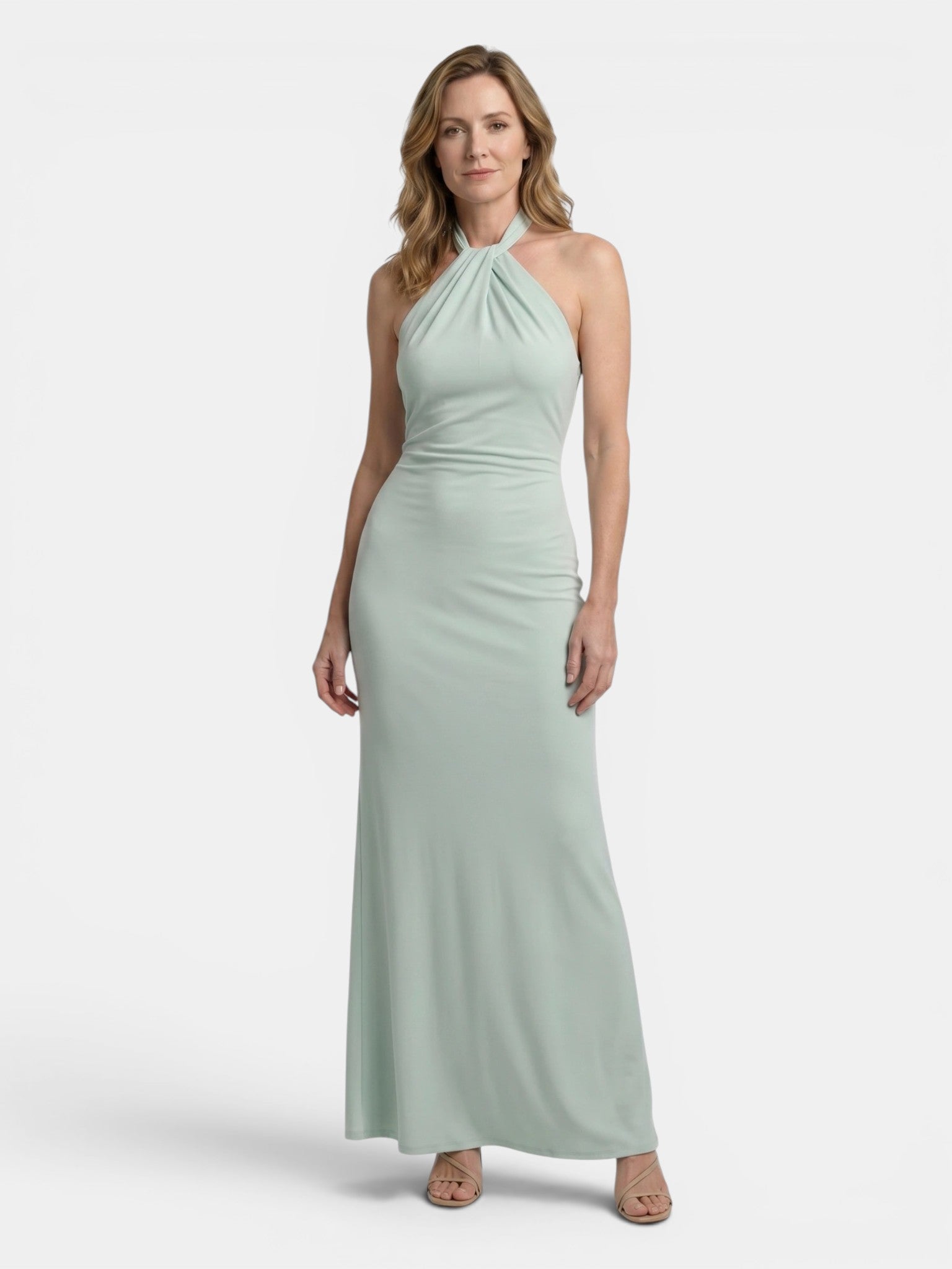 Women's Twisted Knot Halter Neck Maxi Dress | Fitted Open Back Evening Gown