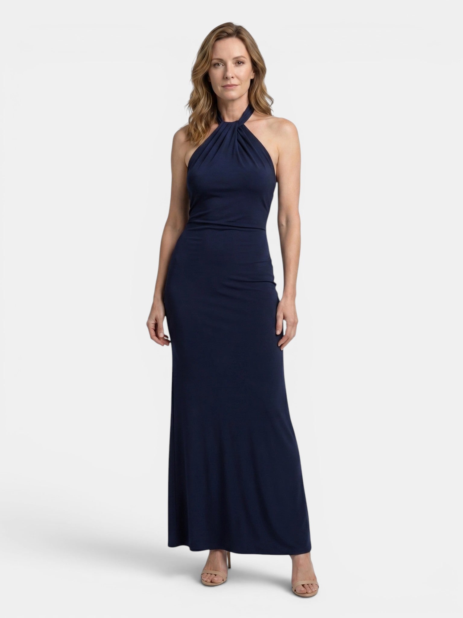 Women's Twisted Knot Halter Neck Maxi Dress | Fitted Open Back Evening Gown