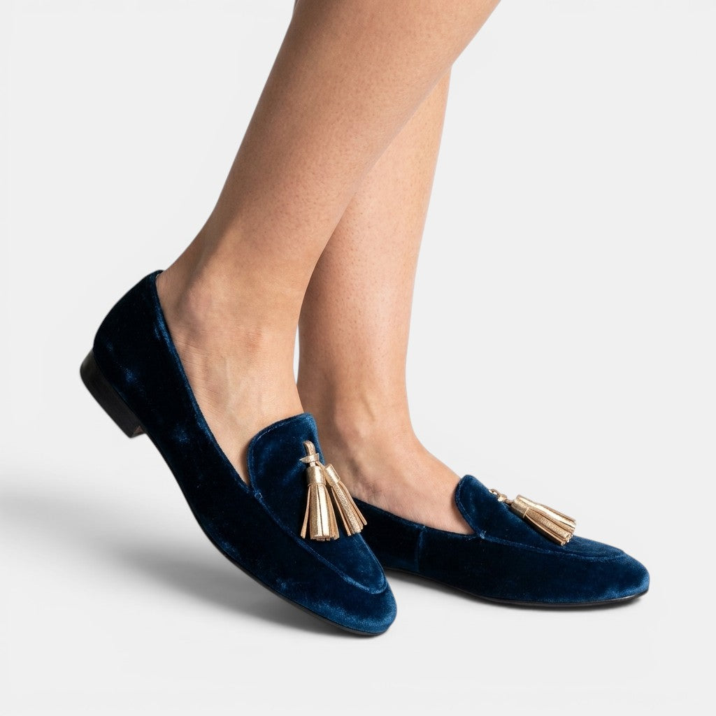 Womens Velvet Slip-On Loafers | Elegant Tassel Shoes for Spring 2