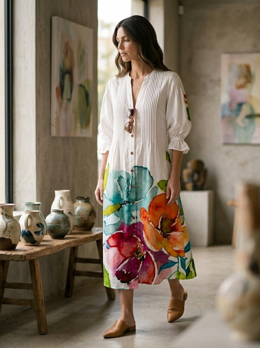 Robe maxi en coton éclatante pour femme | Élégante tenue bohème d'été
