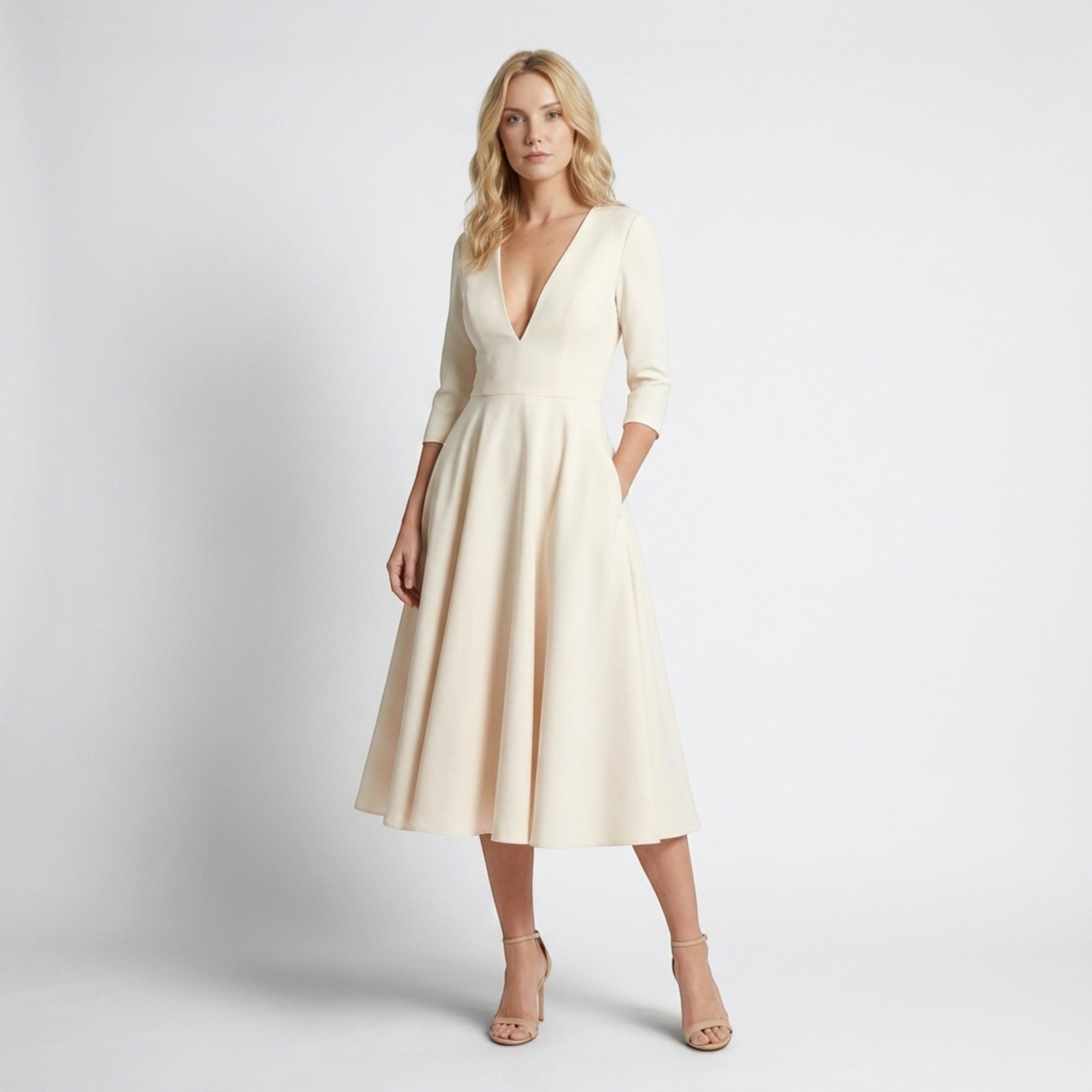 Robe midi blanche évasée pour femmes | Tenue de cocktail élégante pour mariages
